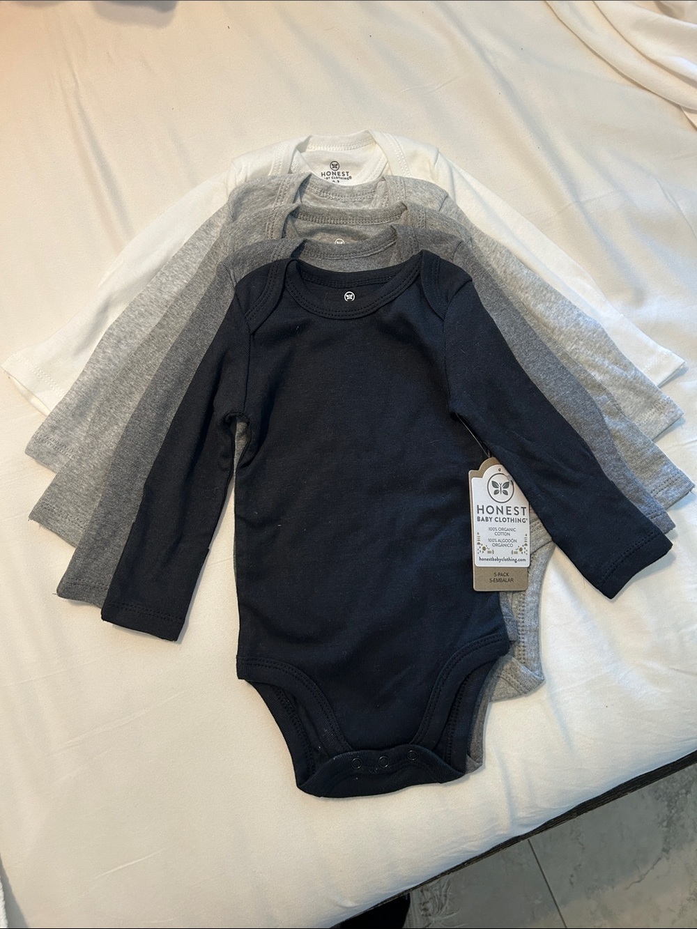 HonestBaby 5-pack Long Sleeve Bodysuits-100% Organic Cotton